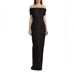 Rickie Freeman for Teri Jon
Off-Shoulder Jacquard Column Gown